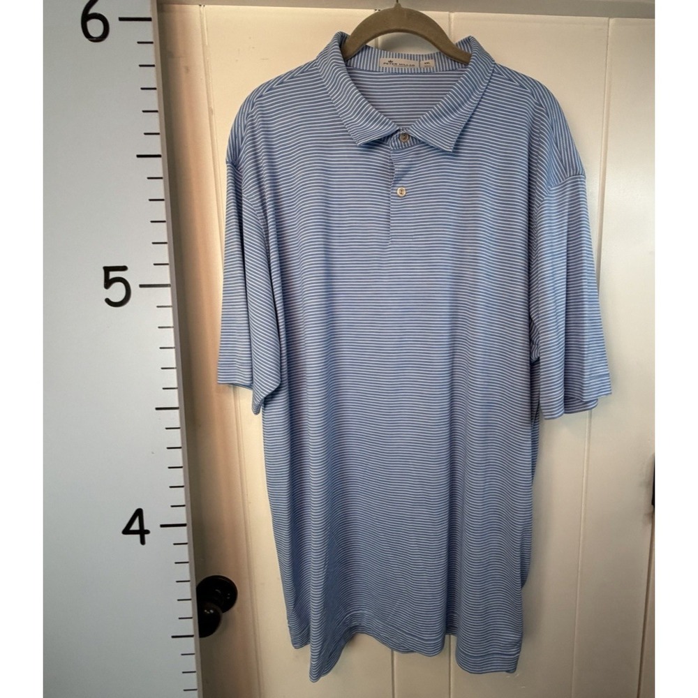 Peter Millar Golf Polo Featherweight UPF50 Shirt Mens XXL Blue Striped Sporty
